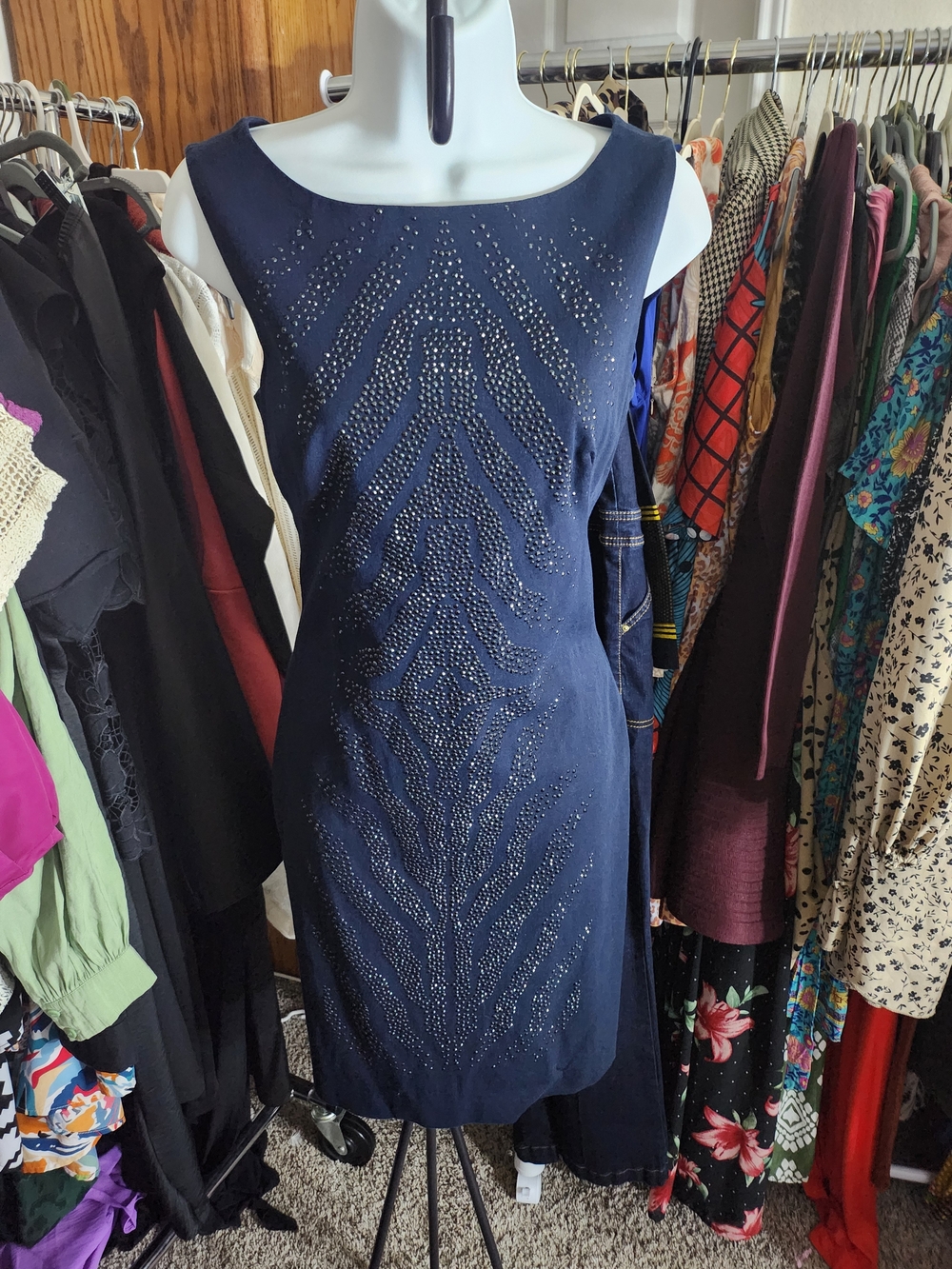 Cache Navy Beaded Midi Dress
